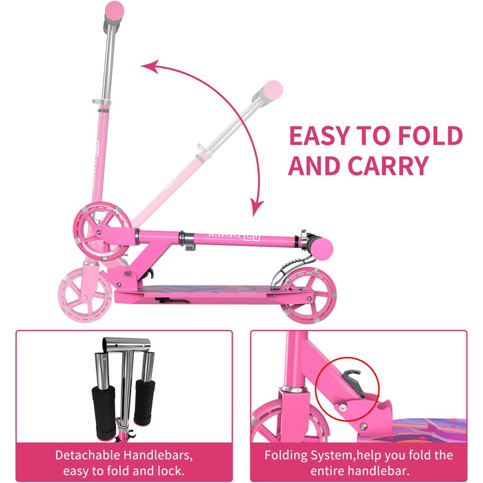 Колісний дитячий самокат, складний дитячий самокат, світлодіодне легке PU колесо, регульований по висоті дитячий самокат, максимал