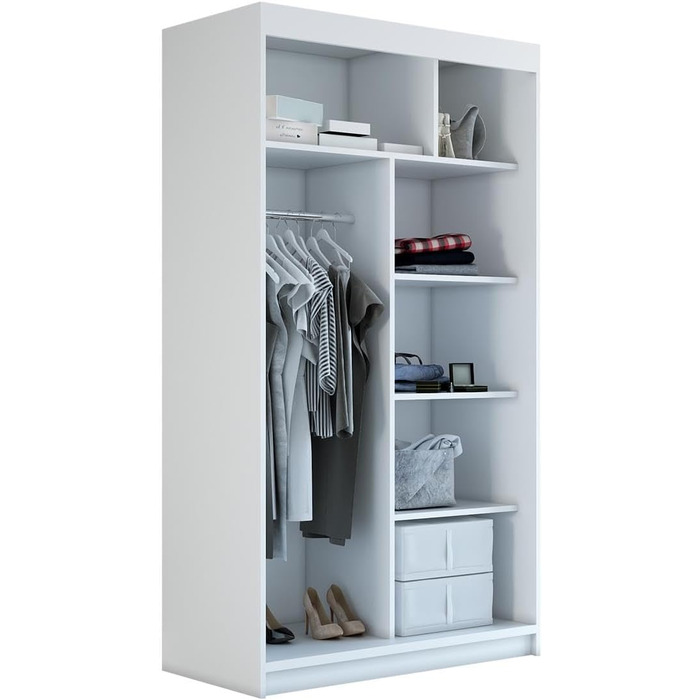 Шафа-купе з розсувними дверима, 2-дверна з дзеркалом, 120 см (білий/білий/білий) Білий/білий/білий 120 x 215