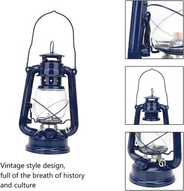 Газова лампа, гасова лампа, гасовий штормовий ліхтар зі скляною колбою, вінтажний кемпінговий ліхтар, портативний підвісний ліхтар для походів на свіжому повітрі, пікніків, декору для дому (синій)