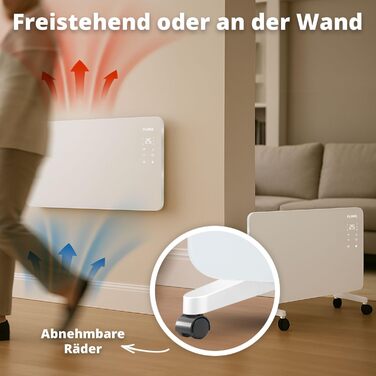 Розумний конвектор FlinQ 2000 Вт - Скляний конвектор, керування за допомогою застосунку - Обігріває до 60 м - Портативний електричний обігрівач - 96 x 46 x 13 см - Білий