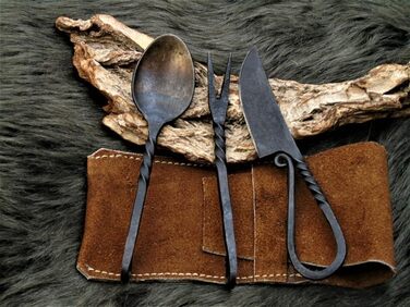 Середньовічний набір столових приборів, ковані вручну середньовічні столові прибори 601EA, чорний