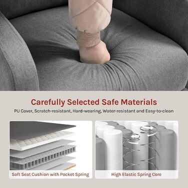 Крісло-реклайнер WOLTU з функцією відкидання/сну, з підставкою для ніг, регульоване, вітальня/спальня, м&39яке, 89 x 102 x 65,5 см, льон, темно-сірий