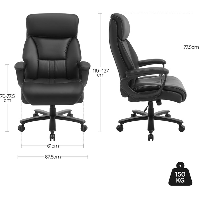 Офісне крісло WOLTU, крісло керівника, 150 кг, ергономічне велике комп&39ютерне крісло, офісне крісло з підголівником для офісу, ігрової кімнати або конференц-залу, штучна шкіра, чорний колір