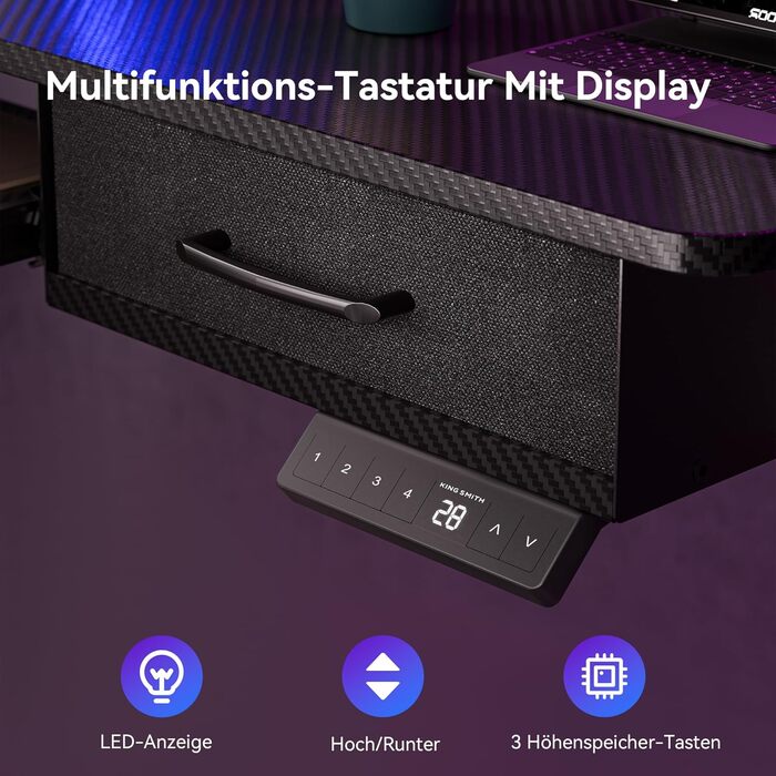 Електричний стіл з регульованою висотою та підставкою для клавіатури, 140x60 см, з 2 шухлядами, комп&39ютерний стіл з підставкою для монітора для домашнього офісу, чорний, 140 x 60 см з підставкою для клавіатури