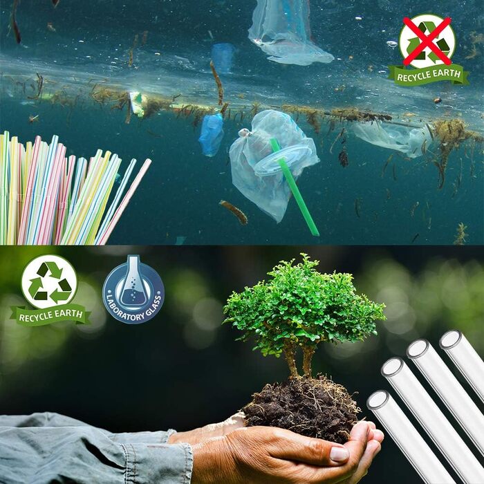 Скляні соломинки AOTWAN багаторазові 20 шт. скляних соломинок, 6 коротких 6 довгих прямих скляних соломинок, 4 вигнуті скляні соло