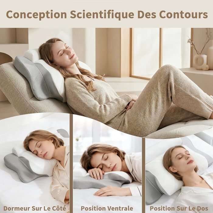 Ортопедична подушка LAMB з піни з ефектом пам&39яті, ергономічна подушка для сну на боці, підтримка шиї та валик для шиї два в одному, сірий колір