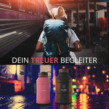 Пляшка для пиття BeMaxx з нержавіючої сталі ACTIVE FLASK соломинка (3 кришки) Велика спортивна пляшка об'ємом 2,2 літра без бісфен