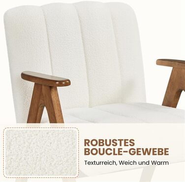 Крісло Yaheetech з вигнутою спинкою з тканини букле, крісло для відпочинку з підлокітниками, крісло з дерев&39яними ніжками для вітальні/спальні, м&39яке крісло під телевізор, міцний каркас, вантажопідйомність до 136 кг, білий колір