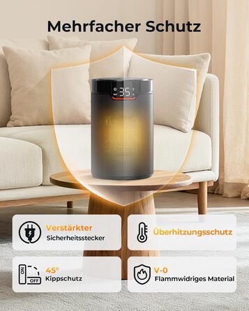 Енергозберігаючий вентилятор-обігрівач ПЕРЕМОЖЕЦЬ ТЕСТУ, 1500 Вт ECO вентилятор-обігрівач, тихий, 24-годинний таймер, невеликий вентилятор-обігрівач із захистом від перекидання та перегріву, чорний