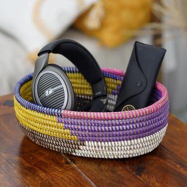 Плетений кошик для зберігання YAADU з кришкою полиця-кошик, хлібниця, органайзер, багатофункціональна полиця-кошик, коробка для зберігання іграшок, косметики, круглий хлібник, модель Yama (різнокольоровий)