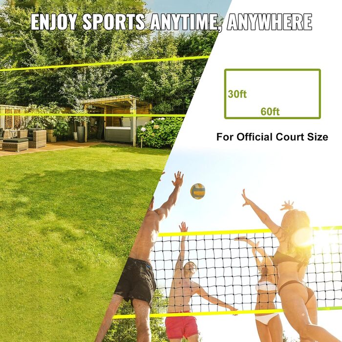 Комплект волейбольної сітки VEVOR з регульованою висотою, Портативний, для вулиці (з м'ячем та сумкою для перенесення), для саду, пляжу та газону