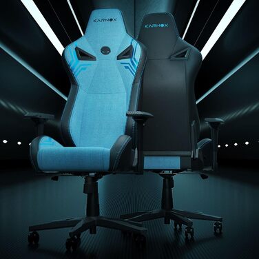 Ігрове крісло KARNOX з тканини, ергономічне гоночне крісло, регульована висота робочого столу з підголівником та поперековою подушкою, кут нахилу 155, регульовані підлокітники 4D, синій