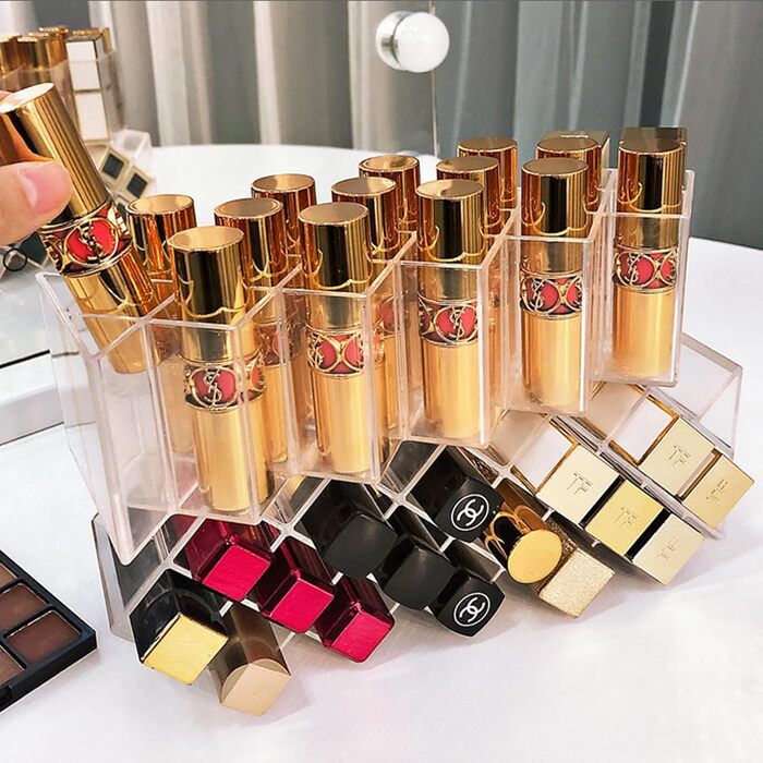 Секційний акриловий органайзер для зберігання помади, органайзер для блисків для губ, тримач для помади, органайзер для макіяжу, тримач для помади для туалетного столика у ванній кімнаті, 2-