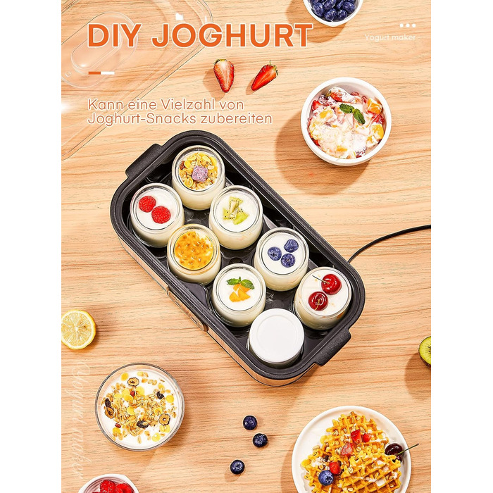 Йогуртниця, грецька йогуртниця на 8 баночок/кришок, дисплей одним дотиком ідеально підходить для органічних, підсолоджених, аромат