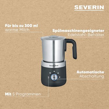 Піноутворювач для молока SEVERIN, електричний піноутворювач для молока з ємністю для молока з нержавіючої сталі, піноутворювач для