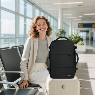 Ручна поклажа Taygeer Ryanair 40x30x20, легкий рюкзак для ручної поклажі Airplane 24L, рюкзак 40x30x20 з відділенням для ноутбука 15,6 дюймів та портом заряджання USB, невеликий дорожній рюкзак для вихідних, коротких поїздок, чорний Ryanair 40x30x20 см
