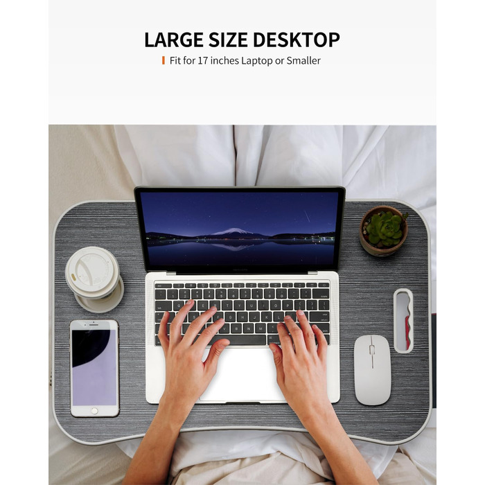 Складаний столик для ноутбука, портативний стіл на коліна, приліжкова тумбочка, підставка для ноутбука з тримачем для напоїв, слотом для планшета та ручкою для перенесення для роботи, письма, малювання та їжі (чорний)