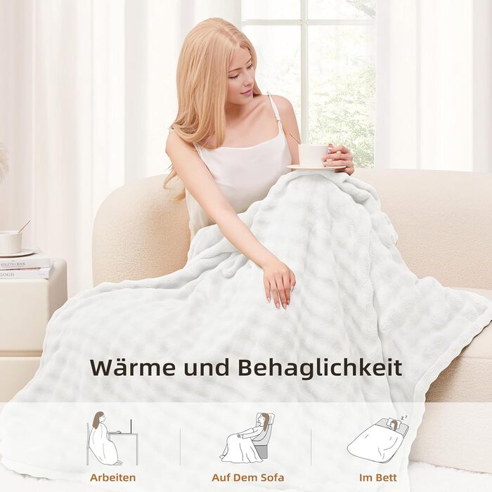 Електрична ковдра 130x180 см, з автоматичним вимкненням, 9 режимами нагріву та 10-годинним таймером, функцією пам&39яті, захистом від перегріву, електрична м&39яка ковдра для ліжка, офісна (біла) 130x180 см Білий