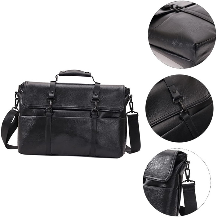 Шматок PU шкіряний портфель для чоловіків середнього розміру чорний діловий ноутбук сумка через плече для роботи школи і подорожей