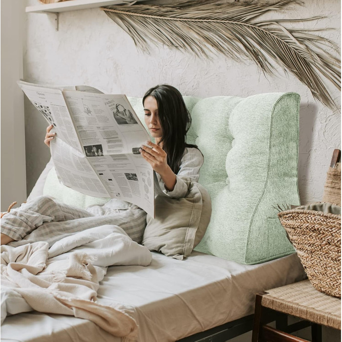 Подушка для спини Johnear, поперекова подушка для спинки дивана-ліжка, подушка для читання, велика подушка для книги, високе узголів&39я ліжка, дворядна клиноподібна подушка, настінна подушка, подушка для ніг (бежевий, 100 x 26 x 55 см) бежевий 100 x 26 x