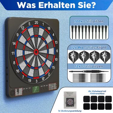 Електронна мішень для дартсу зі світлодіодним підсвічуванням цифр для дорослих 12 дротиків та запасні наконечники Підходить для вечірок та ігрових вечорів Чорний