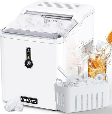 Машина для виготовлення кубиків льоду VINATO, маленька машина для виготовлення кубиків льоду, 9 кубиків льоду лише за 6 хвилин, безшумна робота, льодогенератор 15 кг/24 години, білий
