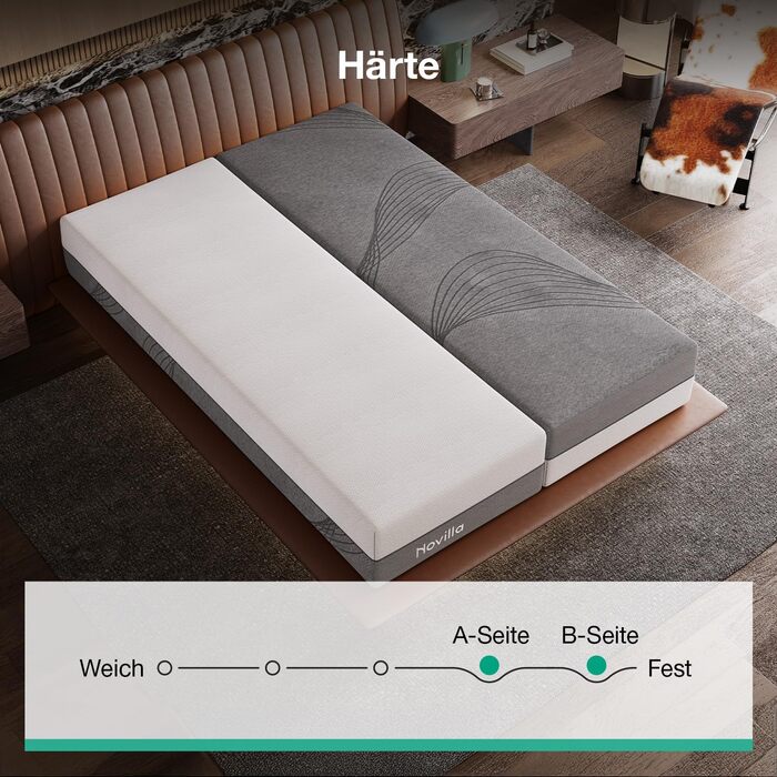 Матрац Novilla DualComfort 90x200 см, 9-зонний матрац з холодної піни з гелем та зеленим чаєм, висота 25 см, двосторонній матрац H3 та H4, сертифікований Oeko-Tex, повітропроникний та пральний чохол, висота 25 см, 90 x 200 см