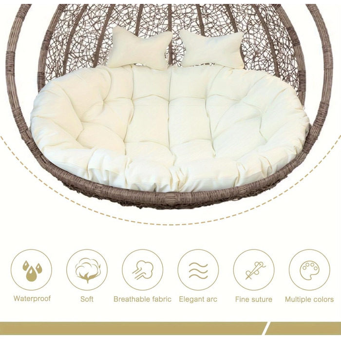 Великий комплект плюшевих подушок для гамака на 2 особи з підголівником максимальний комфорт для відпочинку в приміщенні та на свіжому повітрі в саду та на терасі міцний, водовідштовхувальний та легкий у догляді. Білий/Розкішний сад