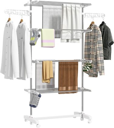 Сушарка для білизни на коліщатках, складна сушарка для білизни з крилами, регульована по висоті для приміщень і вулиць, сталь 142