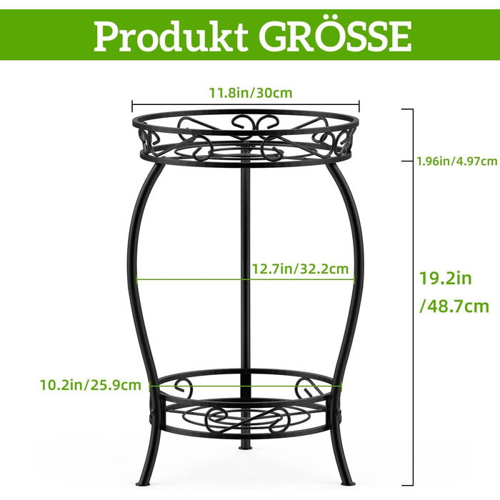 Металева підставка для рослин Bomblap, підставка для квітів 48 см, 2-рівнева підставка для квіткових горщиків, тримач для квіткових горщиків для використання в приміщенні та на вулиці, чорна кругла