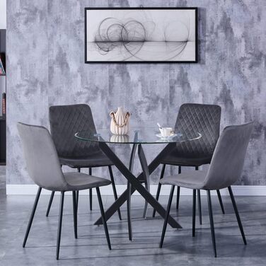 Обідній стіл GOLDFAN Скляний стіл для вітальні Маленький круглий скляний стіл Кухонний стіл Сучасний стіл з чорними ніжками для вітальні Офіс Кухня Скло 4 Чорний