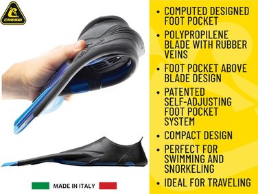 Ласти CRESSI Agua Short Fins - саморегульовані для сноркелінгу, плавання та тренувань 39/40 синього кольору