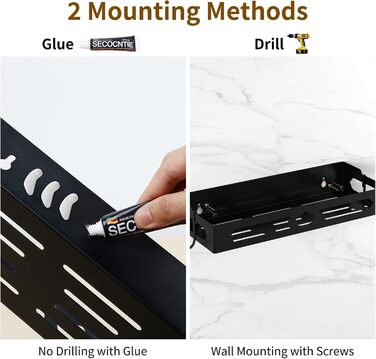 Підставка для спецій з тримачем для кухонних рулонів та гачками, настінна підставка для спецій (не потребує свердління), органайзер для спецій для кухні, чорний