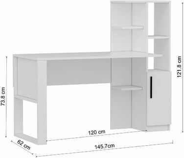 Письмовий стіл Homidea Tody - Комп&39ютерний та письмовий стіл - Робочий простір - Місце для зберігання з дверцятами та полицями в сучасному дизайні для домашнього офісу або дитячої кімнати (Tody - білий)
