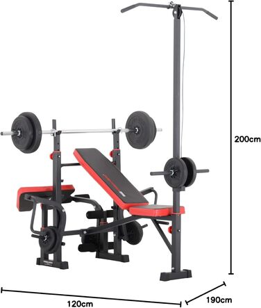 Лава для фітнесу TrainHard Power Station, чорно-червона, зі штангою 1,6 м та дисками вагою 25 кг