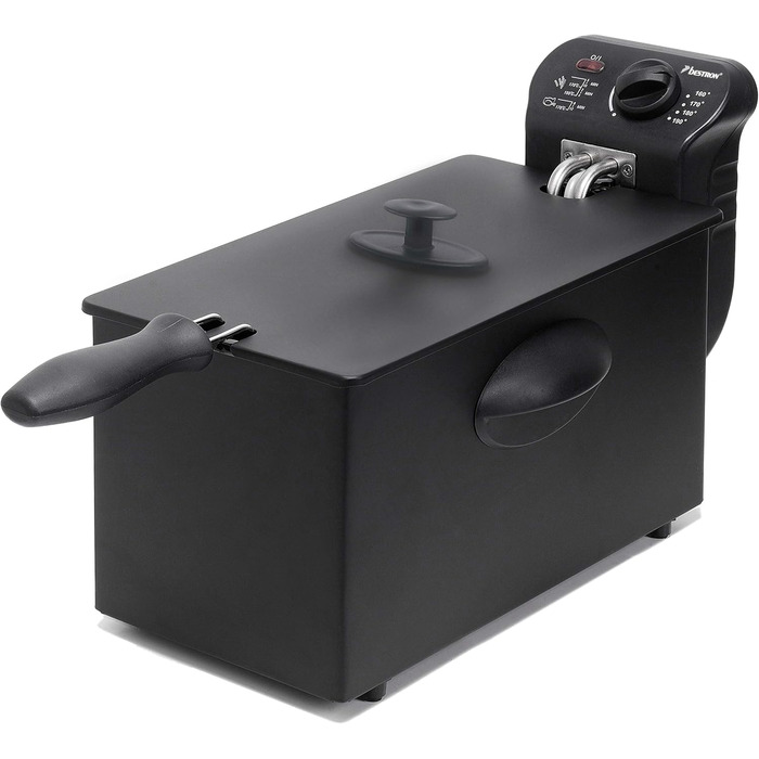 Масляна фритюрниця Bestron з технологією холодної зони, фритюрниця об'ємом 3,5 літра, плавно регульований регулятор температури до 190C, частково можна мити в посудомийній машині, 2000 Вт, колір Black Black Single