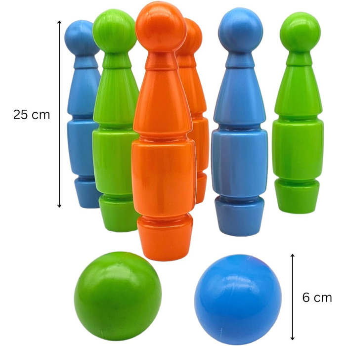 Набір Skittles для дітей, 8 предметів пластик 6 Skittles, кожен заввишки 25 см, різнокольорові, з 2 м&39ячами та ручкою для перенесення, 60045