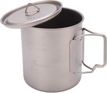 Титанова кружка FOUF, 750 мл, настінна ізольована кружка для кемпінгу, кемпінгова кружка зі складними ручками та кришкою, дизайн з нержавіючої сталі, портативна титанова кемпінгова каструля для кемпінгу, піших прогулянок та походів на природі