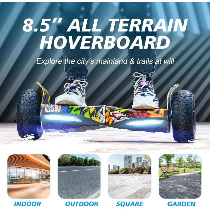 Позашляховий ховерборд преміум-класу RCB 8,5 дюймів – з керуванням через додаток, вбудованим LED та Bluetooth, потужним двигуном, електричний off-road для дітей у стилі хіп-хоп