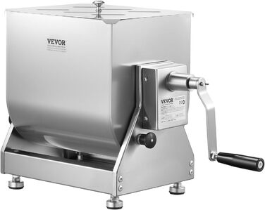 Ручний м'ясомішалка VEVOR на 20 л з нахильним баком (макс. 13,6 кг м'яса), професійний змішувач для ковбас та фаршу з редуктором
