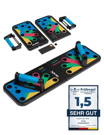 Дошка для віджимань від грудей JELEX Tornado, багатофункціональна фітнес-дошка, 64 см x 19 см, включаючи 10-тижневий план тренувань із суперсетами/посібник тренера (ABS-пластик) з протиковзкими накладками