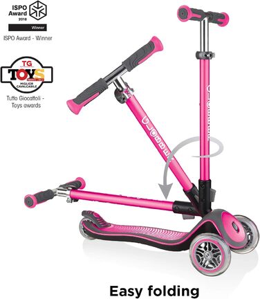 Дитячий самокат GLOBBER Elite Roller Deluxe Lights (3 роки) 3 колеса, ABEC 5, регульована висота, світлодіодні колеса, рожевий
