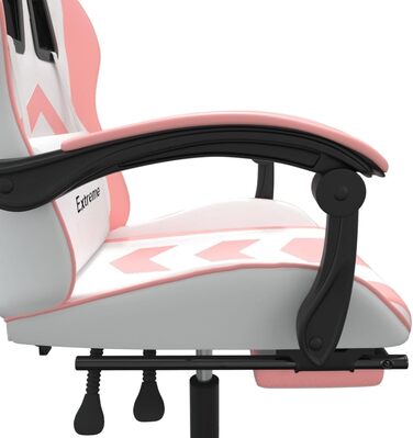 Обертовий ігровий стілець з підставкою для ніг, штучна шкіра, білий, рожевий