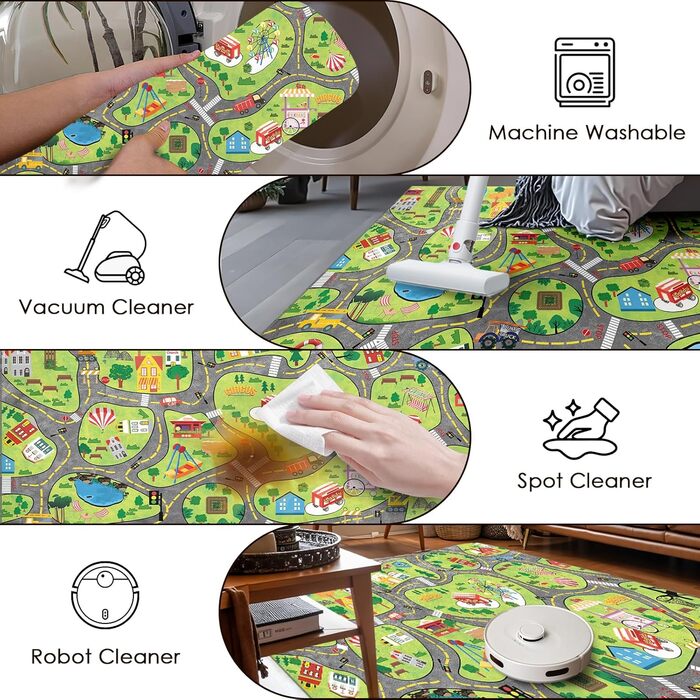 Килим для дитячої кімнати, ігровий килимок, дизайн вулиці/міста для хлопчиків та дівчаток, дитячий килимок, що прається, для дитячої кімнати, спальні та ігрової кімнати з протиковзкою підкладкою, 80x150 см, для дитячого майданчика 80 x 150 см