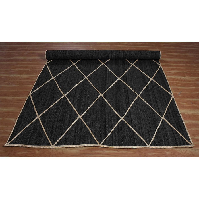 Килимок CASAVANI Kilim, 22,9 x 30,5 см, чорно-бежевий, тканий джутовий килим, для приміщень і вулиць, плоске плетіння, зони з висо