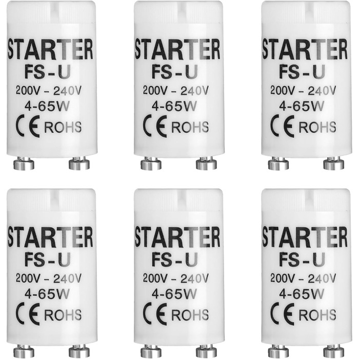 Стартер для люмінесцентних ламп, люмінесцентний для одноконтурної світлодіодної трубки лампи longlife light люмінесцентної лампи довготривалий стартер для люмінесцентних ламп LED лампи (6*4-65W), 6 шт.