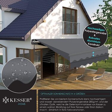 Складаний тент KESSER 300 x 250 см Затискач для тенту для патіо Сонцезахисний тент з настінним кронштейном Сонцезахисний балконний тент Водовідштовхувальний алюміній/поліестер, антрацит 300 x 250 см Антрацит