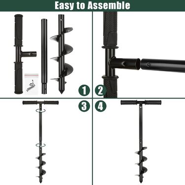 Ручний бур для землі, 10 x 60 см, набір садових бурів, чорний бур, сталевий бур для акумуляторної дрелідини, для саду, посадки та глибокого розпушування ґрунту