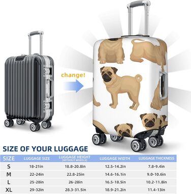 Чохол для валізи Мопс-цуценя, еластичний захист від подряпин, розмір M, чорний, 85 см