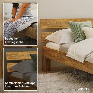 Ліжко Skølm Floki з масиву дуба 140x200 см - високоякісний каркас ліжка - каркас ліжка з узголів&39ям - ліжко з натуральної промасленої деревини - 140x200 см ліжко, що підходить як двоспальне ліжко - футон 140 x 200 см з узголів&39ям - дуб